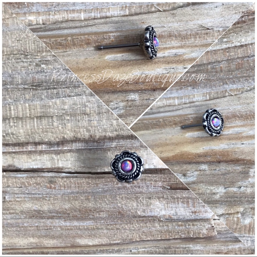 Purple Opal Antique Silver Nose Ring Stud